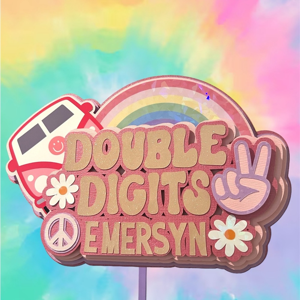 Double Digits Groovy Custom Cake Topper